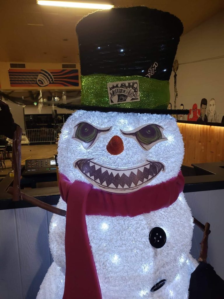 scary christmas snowman mascot from Winter Thunderland in Youngstown Ohio event